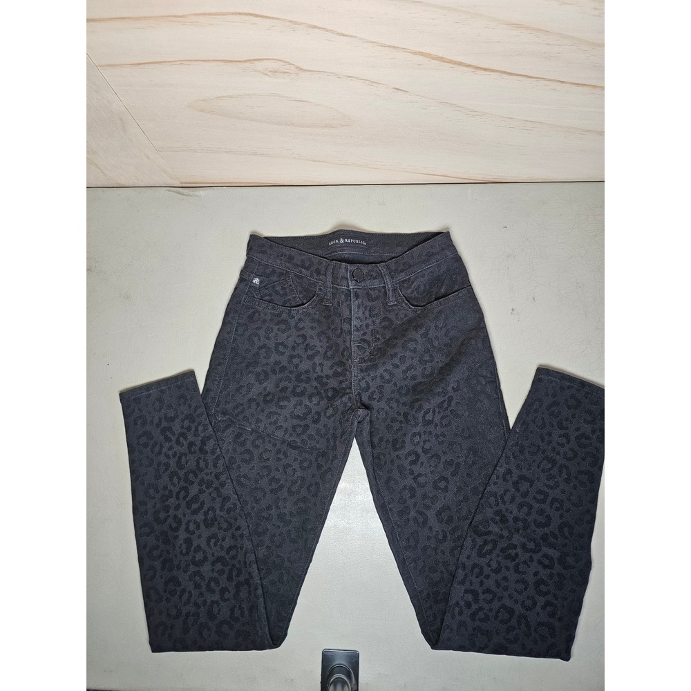 Rock & Republic Kashmiere Leopard Print Skinny‎ Jeans Grey Black Size 2M R010286 - Picture 2 of 14